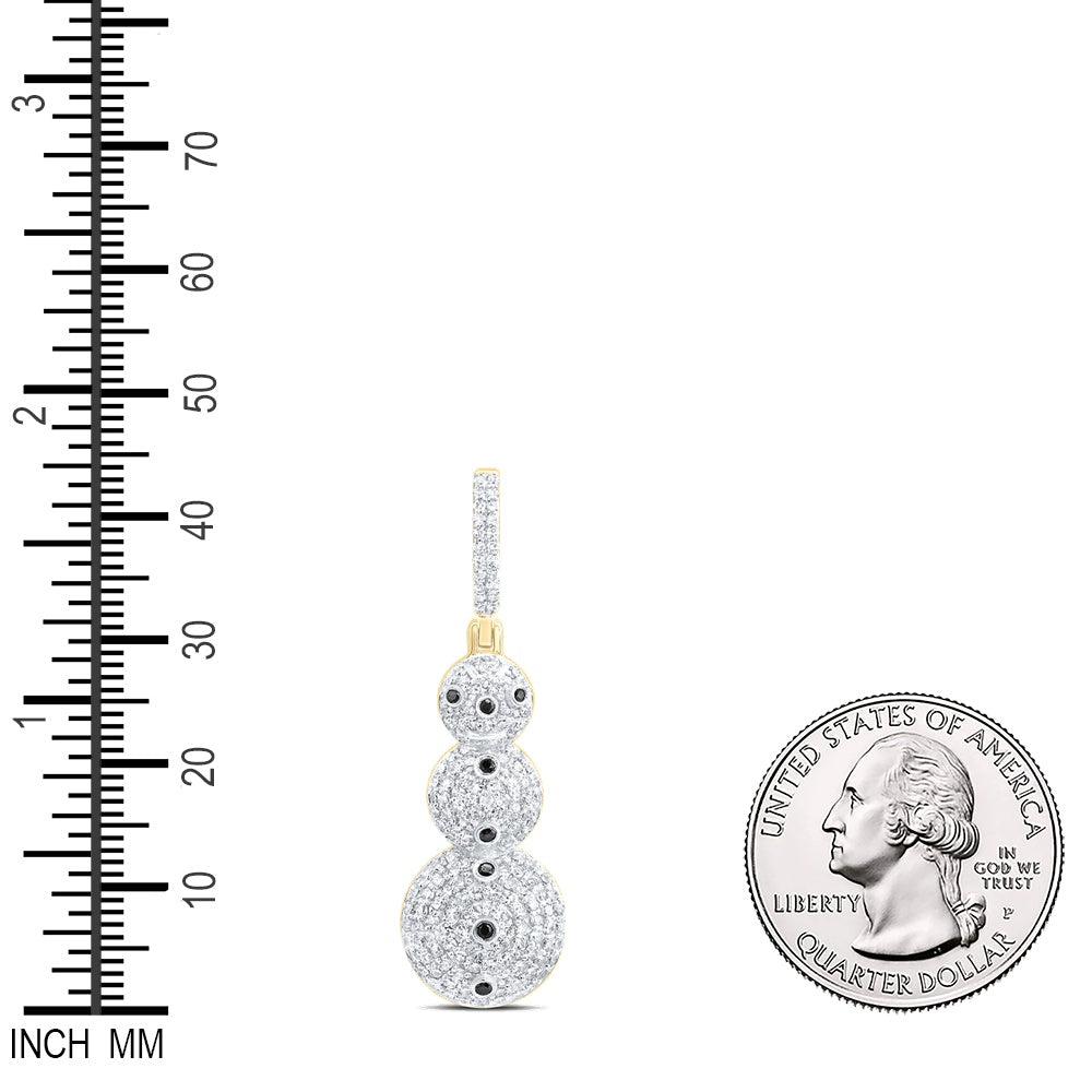 1.14 Ctw Natural Diamond Snowman Pendant in 10k Yellow Gold