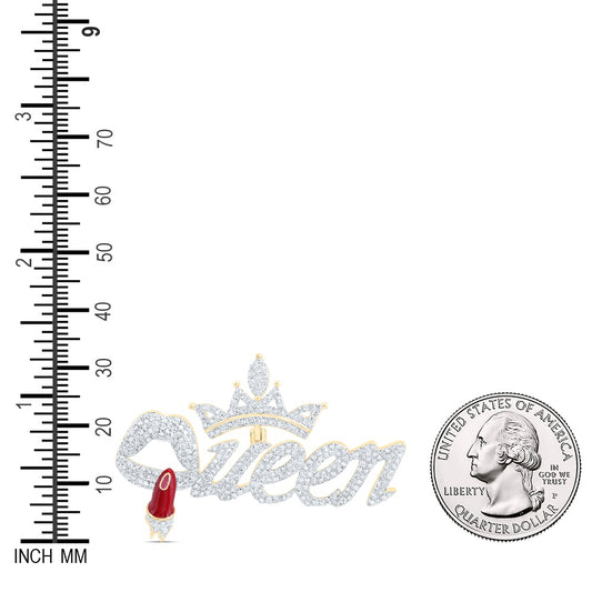 1.74 Ctw Natural Diamond Hiphop Queen Crown Lips Lipstick Pendant in 10k Yellow Gold