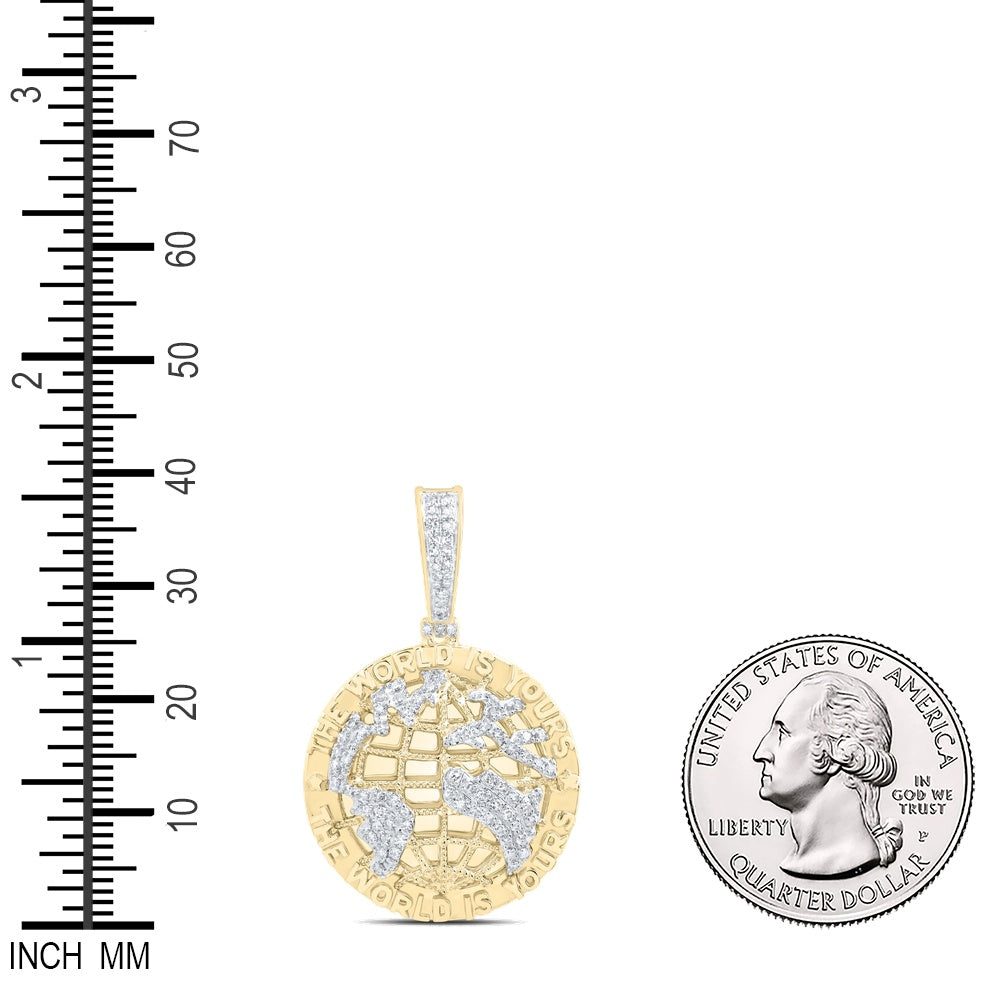 0.47 Ctw Natural Diamond The World Is Yours Globe World Pendant in 10k Yellow Gold