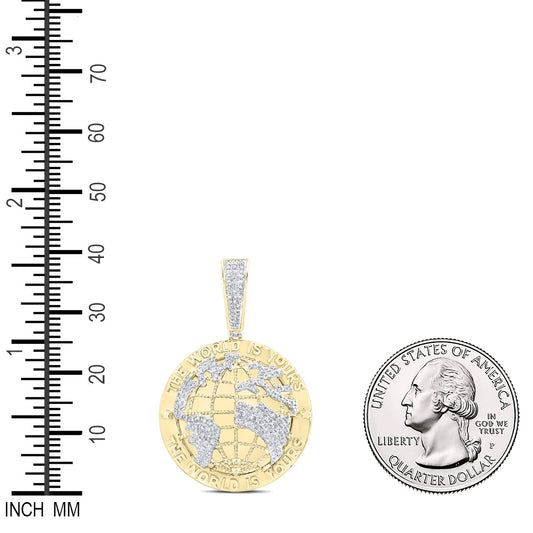 0.93 Ctw Natural Diamond The World Is Yours Globe World Pendant in 10k Yellow Gold