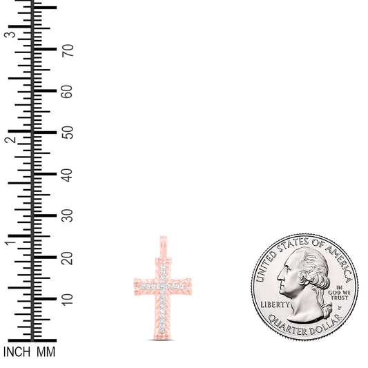 0.11 Ctw Natural Diamond Cross Religious Pendant in 10k Rose Gold