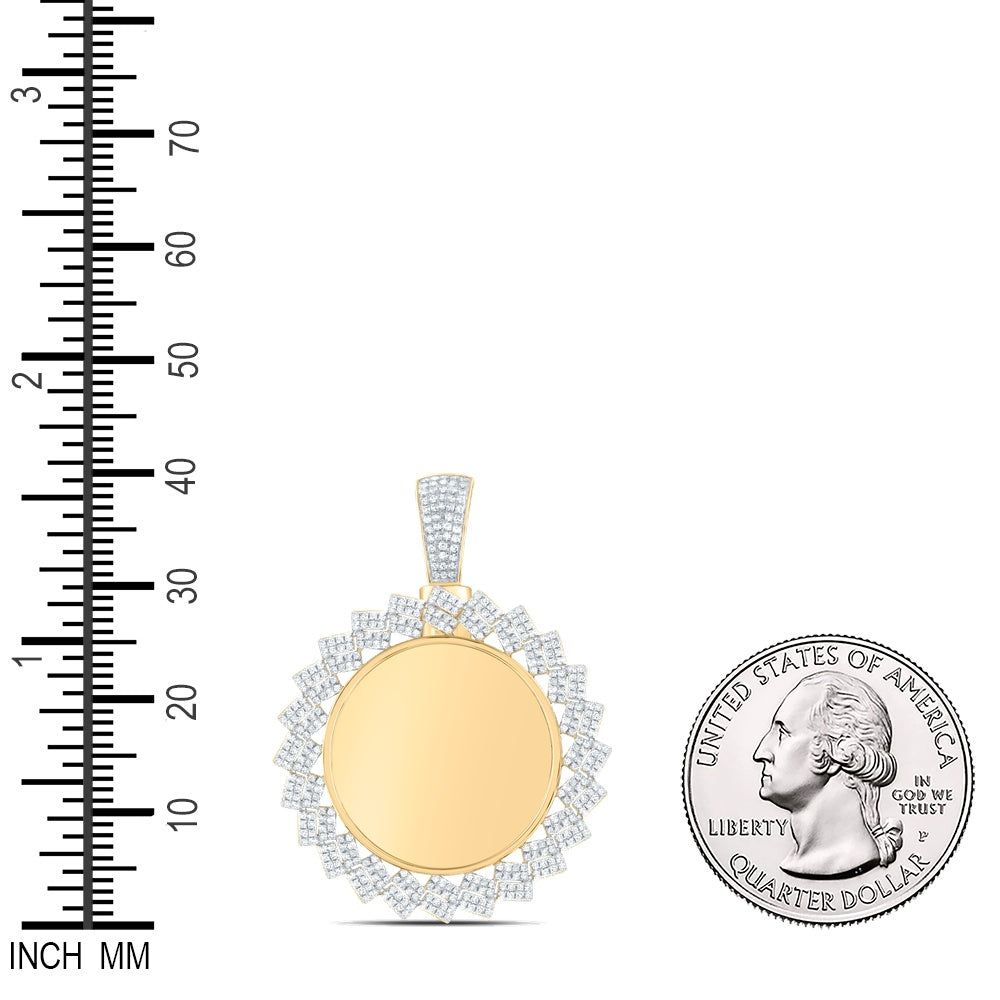 1.53 Ctw Natural Diamond Round Circular Memory Picture Frame Pendant in 10k Yellow Gold