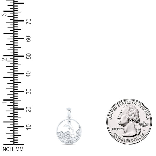 0.16 Ctw Natural Diamond Dolphin Cirle Round Pendant in Sterling Silver