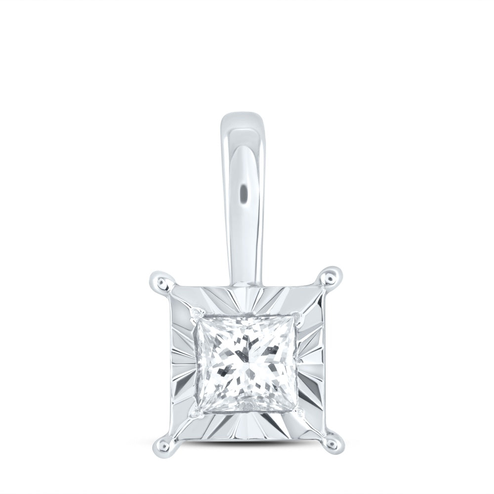 0.17 Ctw Natural Diamond Square Tiny Pendant in 10k White Gold