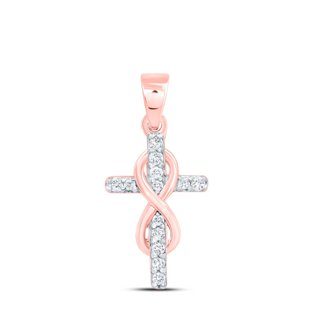 0.11 Ctw Natural Diamond Cross Infinity Fashion Pendant in 10k Rose Gold
