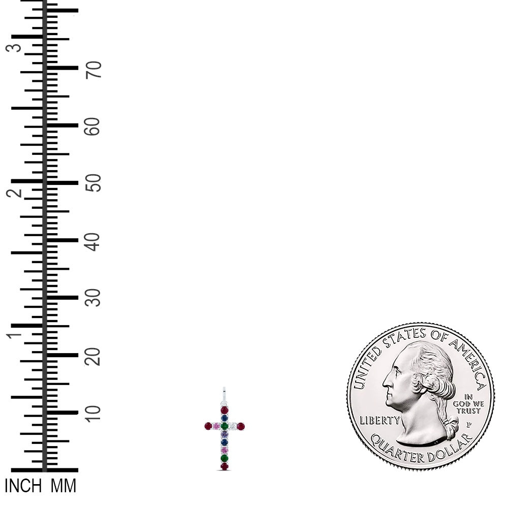 0.49 Ctw Natural Diamond Colored Diamond Tennis Cross Pendant in 14k White Gold