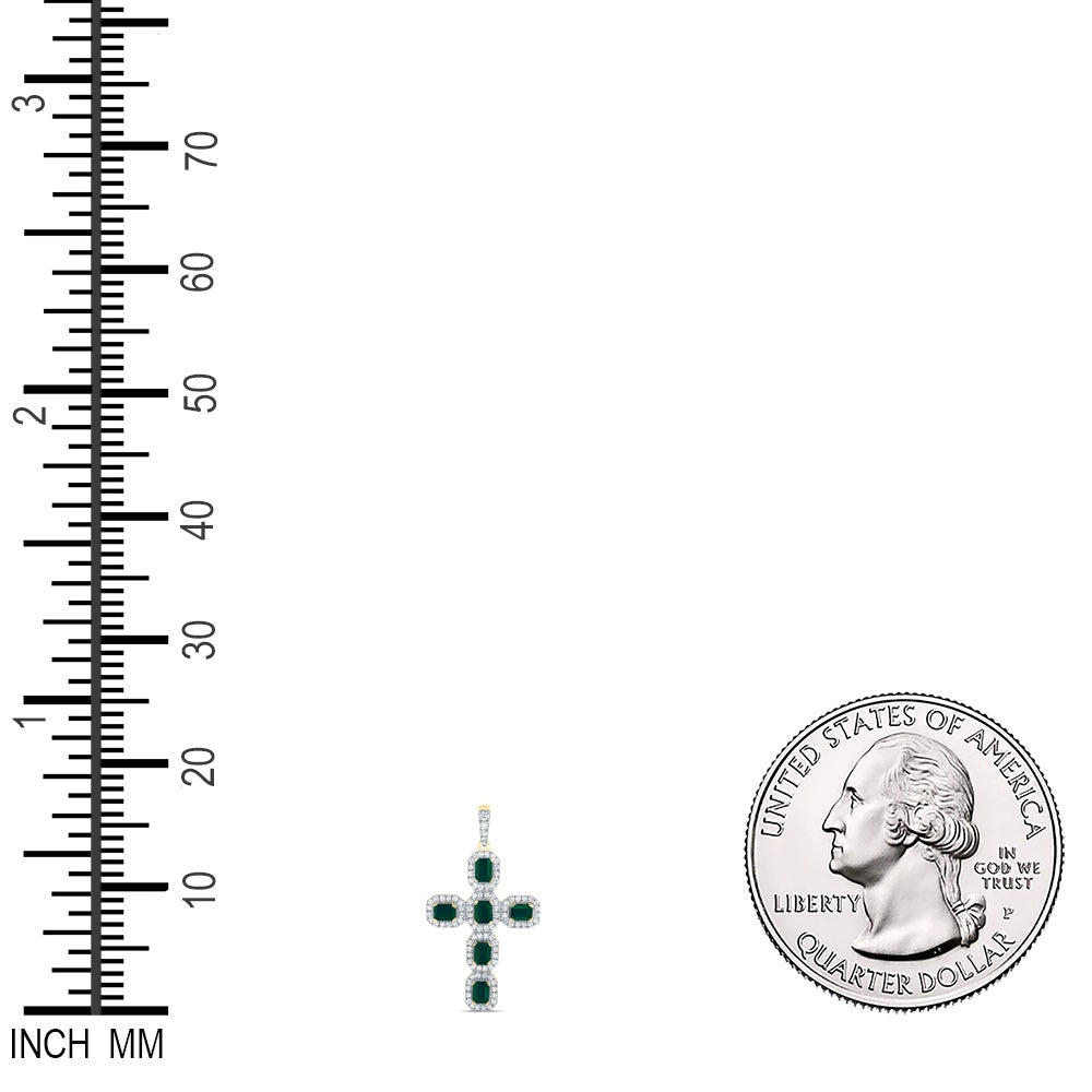 1.8 Ctw Natural Diamond Green Diamond Cross Religious Pendant in 14k Yellow Gold