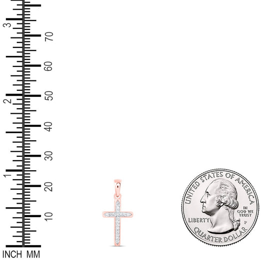 0.05 Ctw Natural Diamond Cross Gift Religious Pendant in 10k Rose Gold