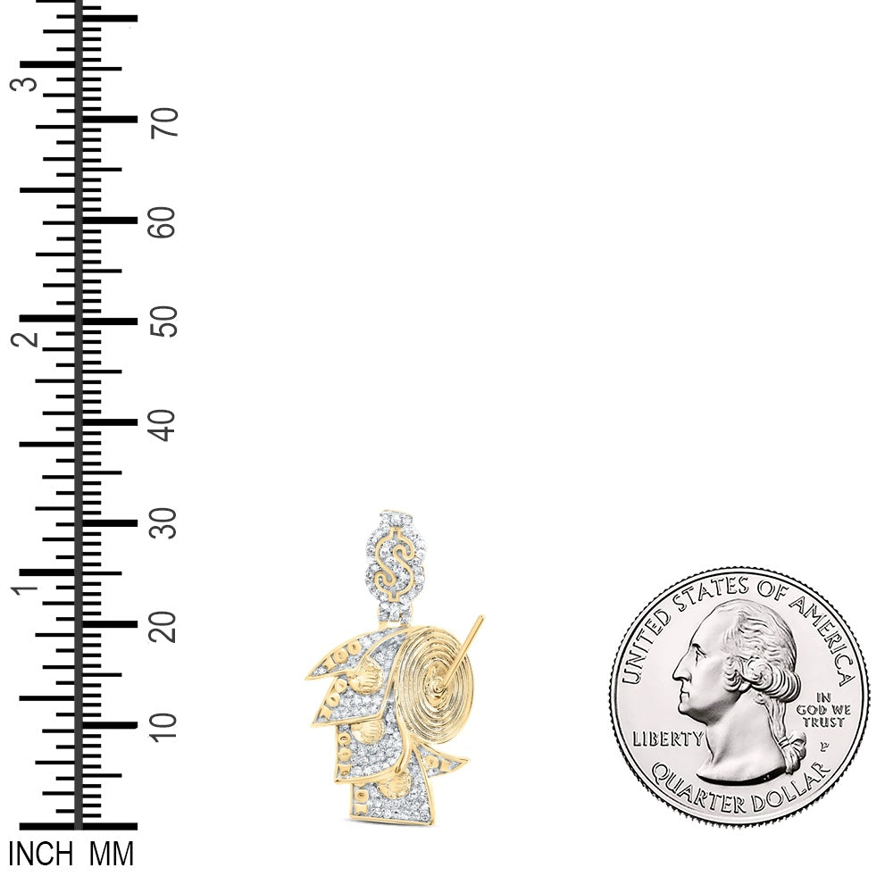 0.28 Ctw Natural Diamond $100 Dollars Money Roll Hiphop Pendant in 10k Yellow Gold