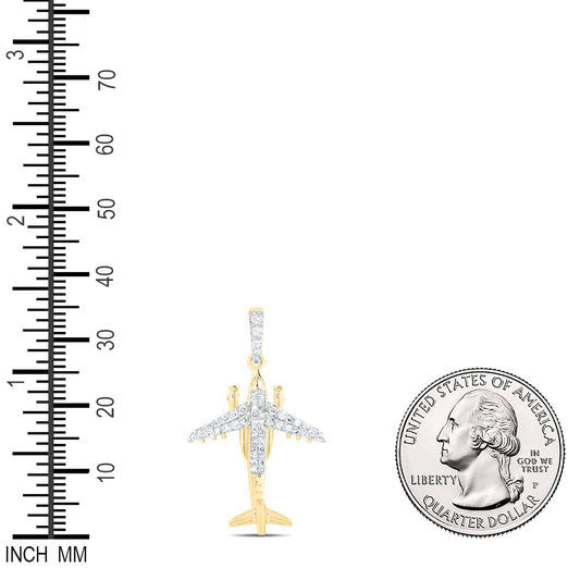0.36 Ctw Natural Diamond Airplane Pendant in 10k Yellow Gold