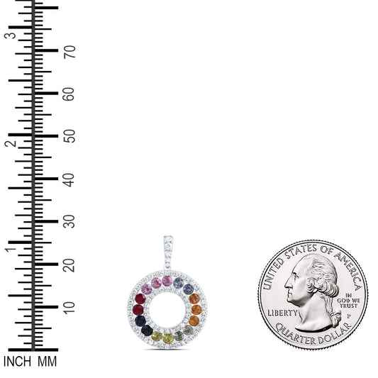 1.79 Ctw Natural Diamond Multi Color Open Circular Pendant in 14k White Gold