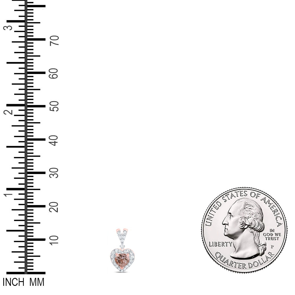 0.54 Ctw Natural Diamond Brown Center Heart Pendant in 10k Rose Gold