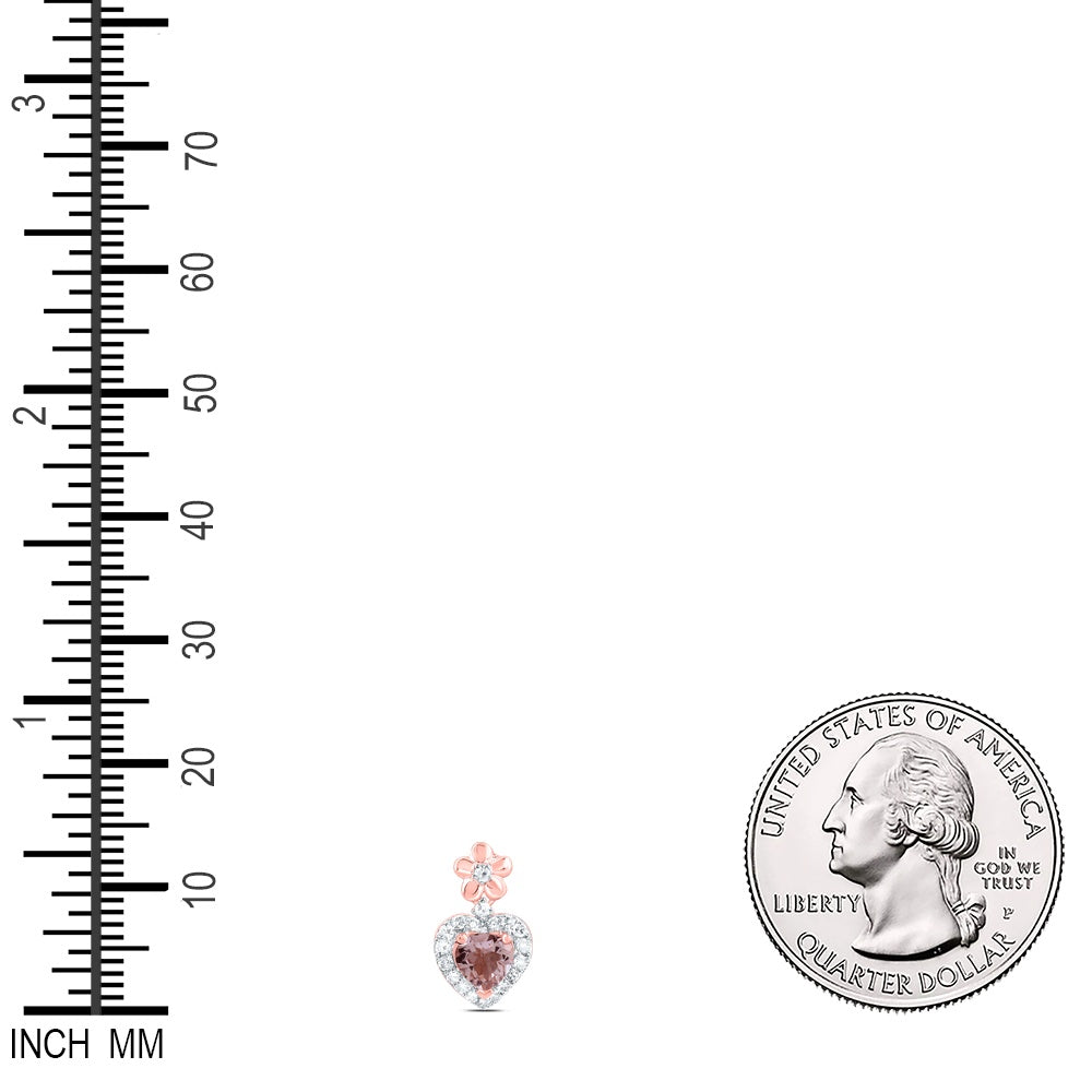 0.52 Ctw Natural Diamond Brown Center Heart Flower Pendant in 10k Rose Gold