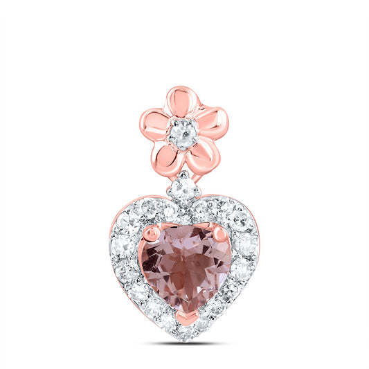 0.52 Ctw Natural Diamond Brown Center Heart Flower Pendant in 10k Rose Gold