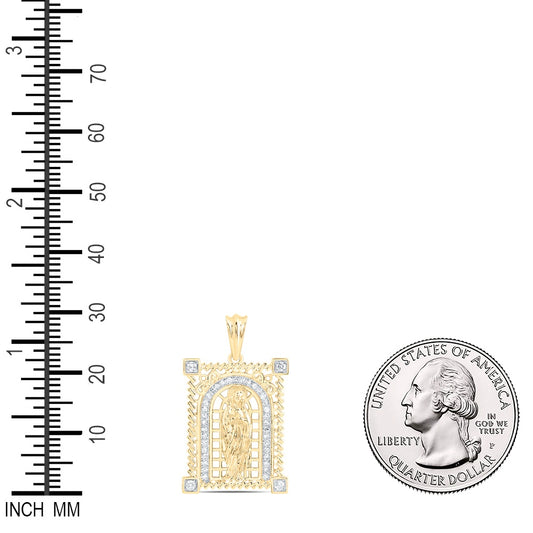 0.22 Ctw Natural Diamond Virgin Mary Medallion Pendant in 14k Yellow Gold
