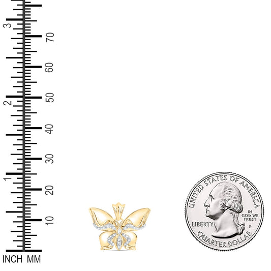 0.12 Ctw Natural Diamond Butterfly Animal Pendant in 10k Yellow Gold