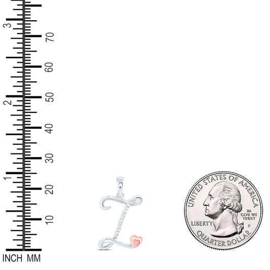 0.05 Ctw Natural Diamond Heart Initial Letter Z Pendant in Sterling Silver