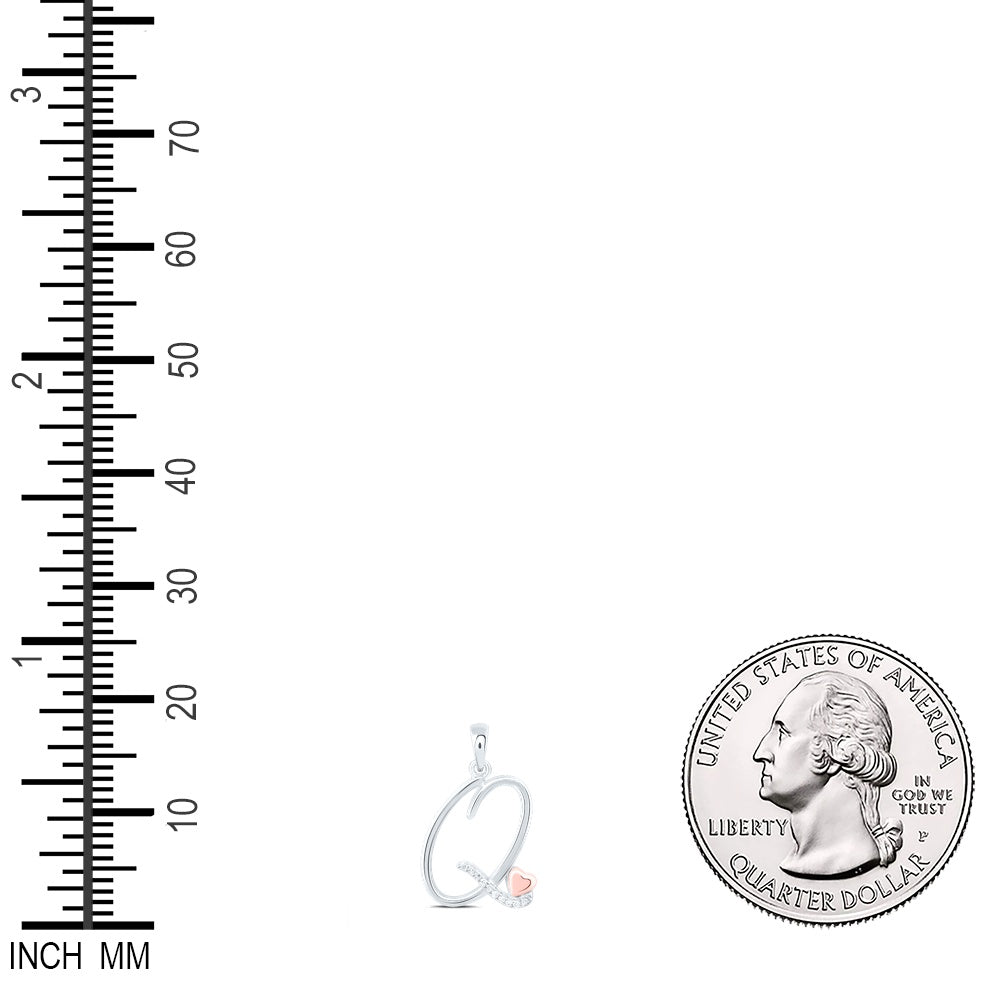 0.04 Ctw Natural Diamond Heart Initial Letter Q Pendant in Sterling Silver