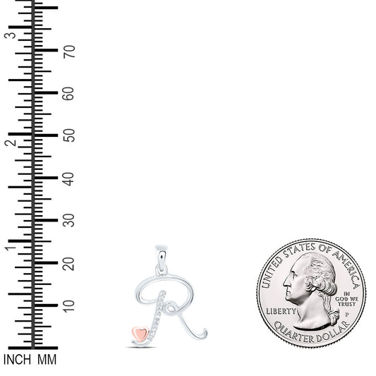 0.05 Ctw Natural Diamond Heart Initial Letter R Pendant in Sterling Silver