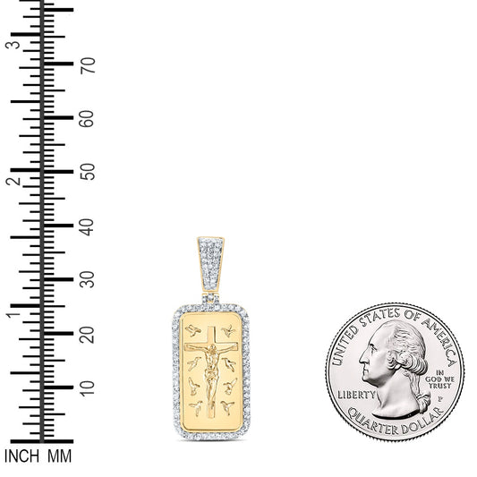 0.48 Ctw Natural Diamond Dogtag Cross Crucifix Jesus Birds Pendant in 10k Yellow Gold