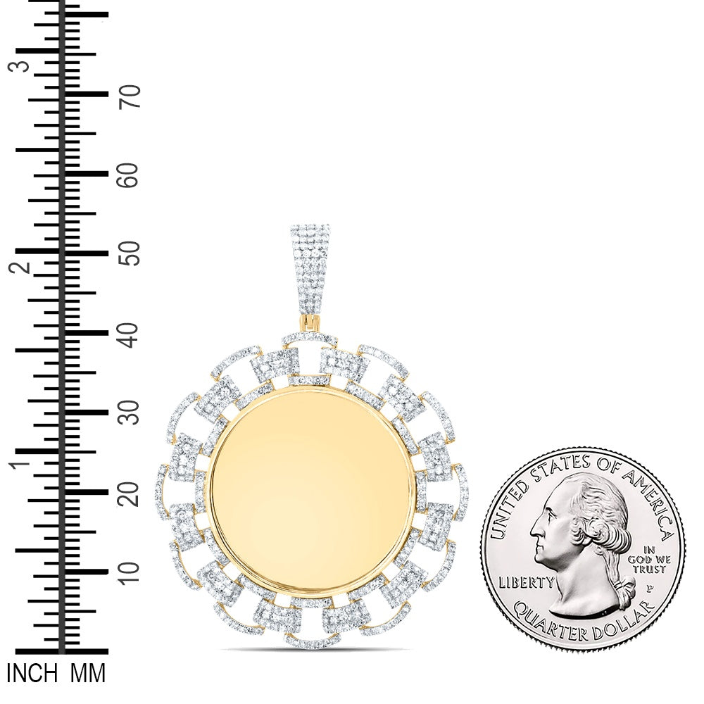 1.41 Ctw Natural Diamond Link Round Memory Picture Frame Pendant in 10k Yellow Gold