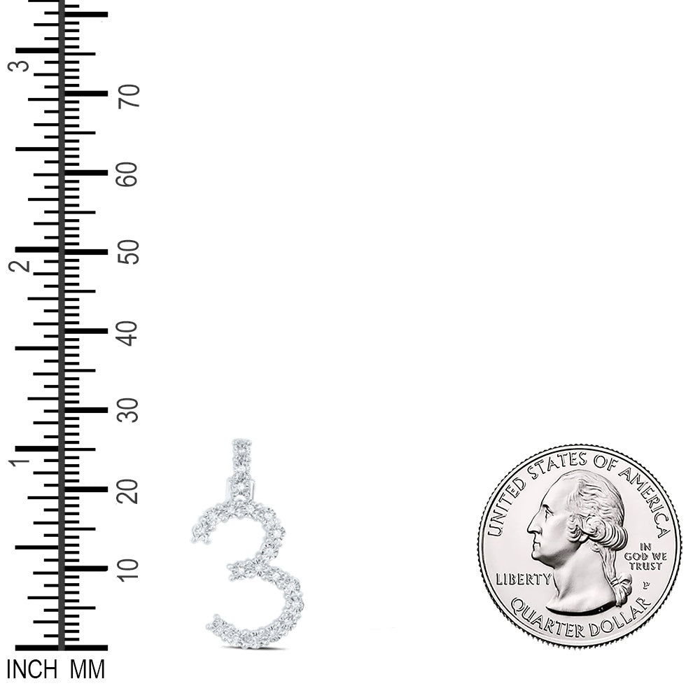 0.1 Ctw Natural Diamond Number No 3 Gift Pendant in 10k White Gold