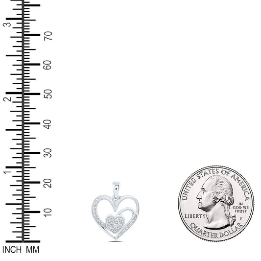 0.15 Ctw Natural Diamond 2 Double Open Heart Pendant in 10k White Gold