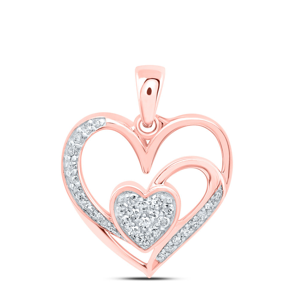 0.15 Ctw Natural Diamond 2 Double Open Heart Pendant in 10k Rose Gold