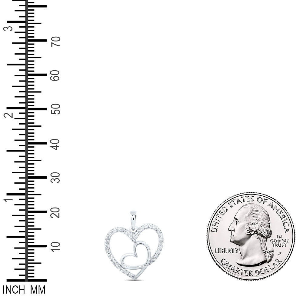 0.21 Ctw Natural Diamond 2 Two Double Open Heart Pendant in 10k White Gold
