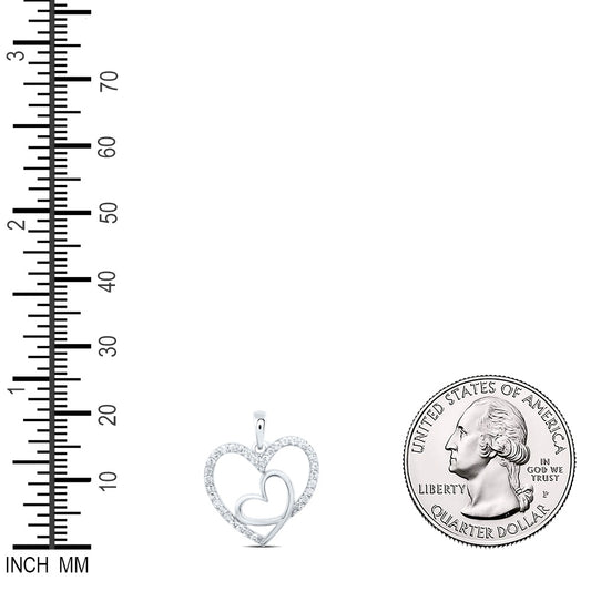 0.21 Ctw Natural Diamond 2 Two Double Open Heart Pendant in 10k White Gold