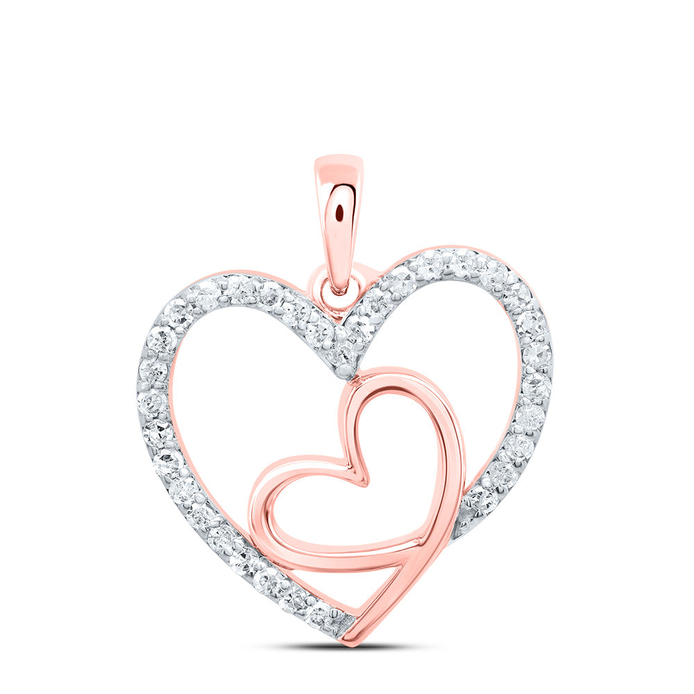 0.2 Ctw Natural Diamond 2 Two Double Open Heart Pendant in 10k Rose Gold