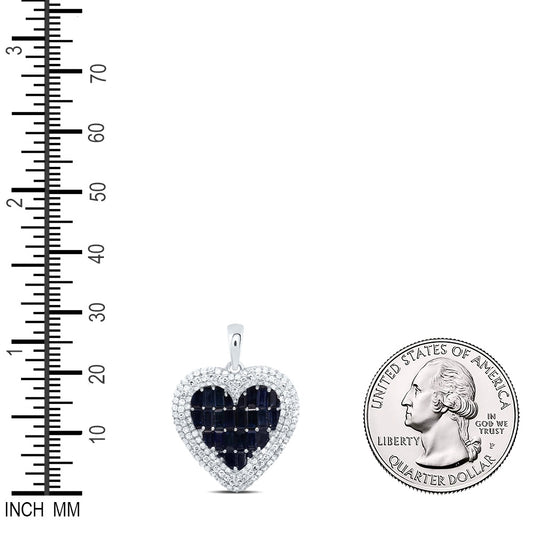 2.91 Ctw Natural Diamond Blue White Cluster Heart Pendant in 14k White Gold