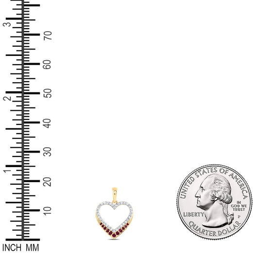 0.23 Ctw Natural Diamond Red Open Heart Pendant in 10k Yellow Gold