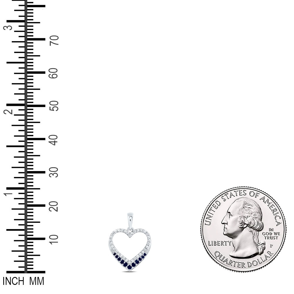 0.24 Ctw Natural Diamond Blue Open Heart Pendant in 10k White Gold