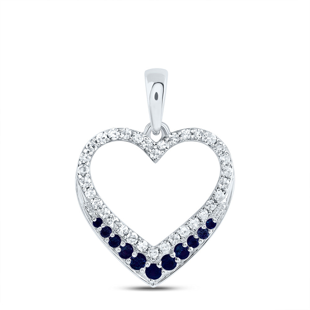 0.24 Ctw Natural Diamond Blue Open Heart Pendant in 10k White Gold