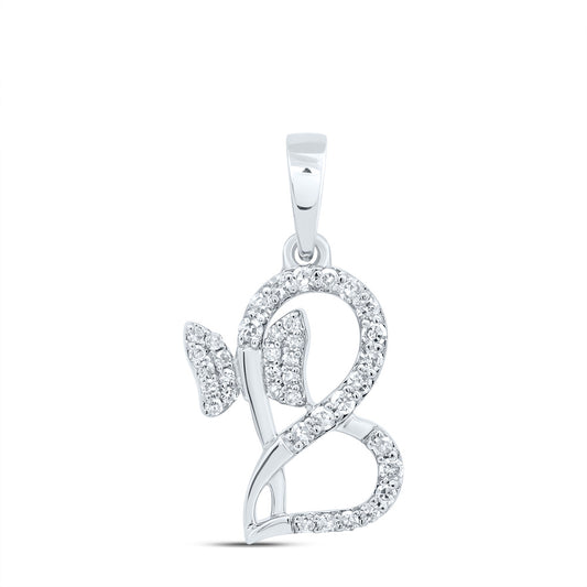 0.14 Ctw Natural Diamond Butterfly Open Heart Pendant in 10k White Gold