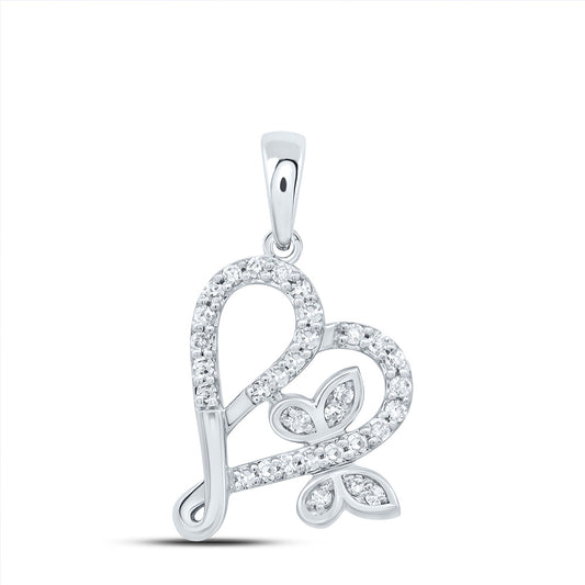 0.15 Ctw Natural Diamond Butterfly Open Heart Pendant in 10k White Gold