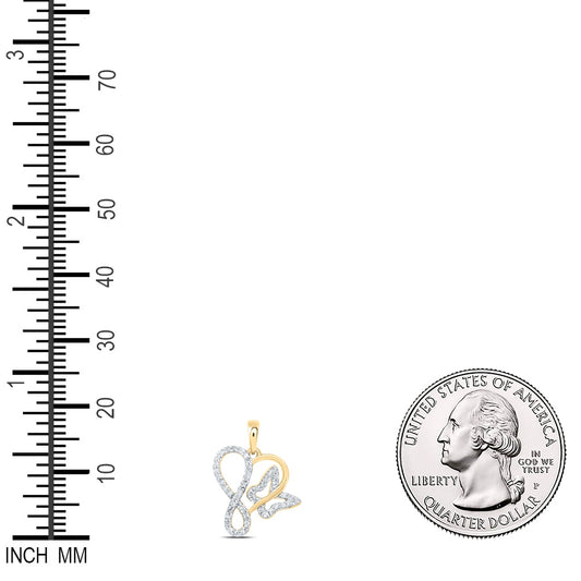 0.19 Ctw Natural Diamond Infinity Butterfly Open Heart Pendant in 10k Yellow Gold