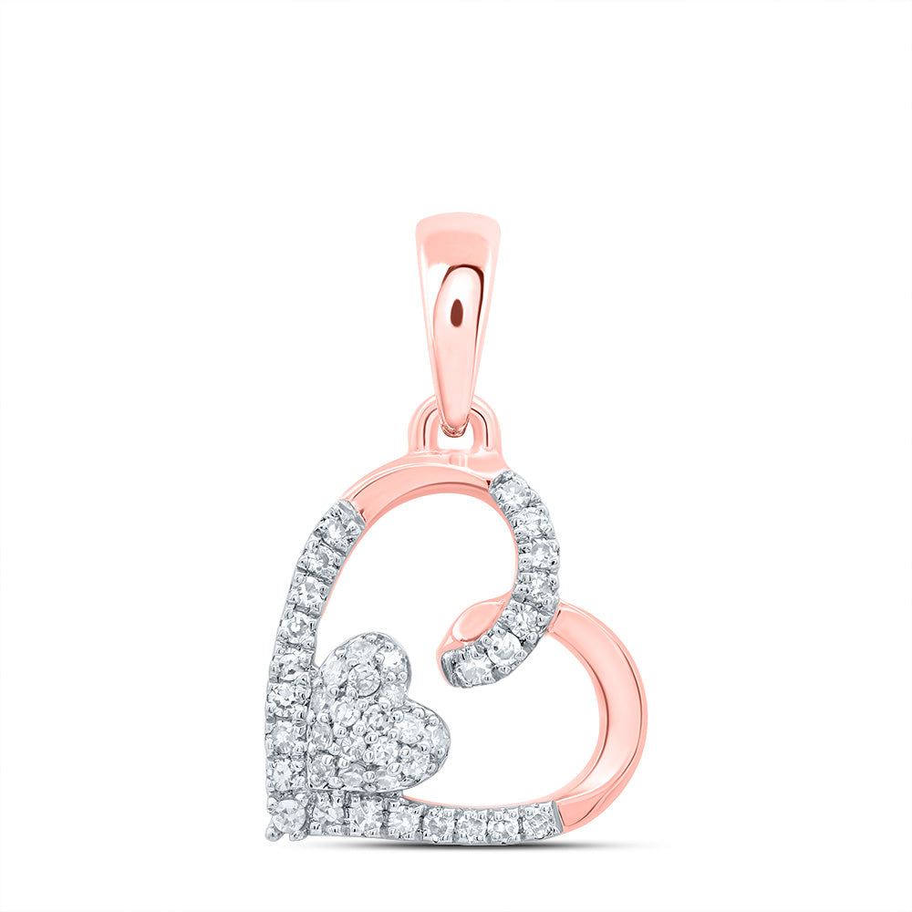 0.1 Ctw Natural Diamond Open Double Heart Pendant in 10k Rose Gold