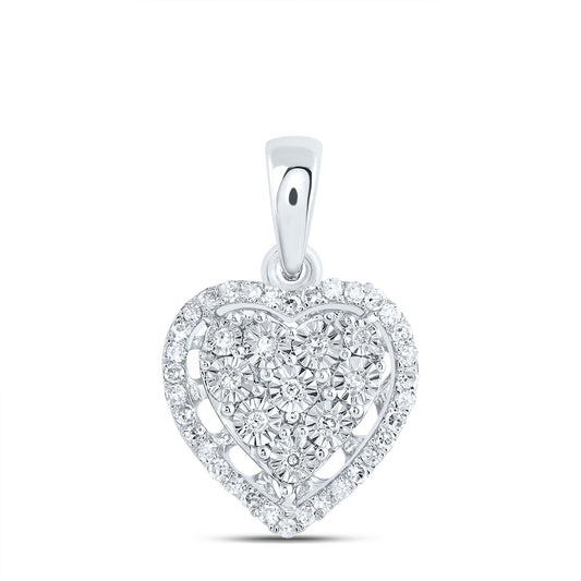 0.14 Ctw Natural Diamond Cluster Heart Pendant in 10k White Gold