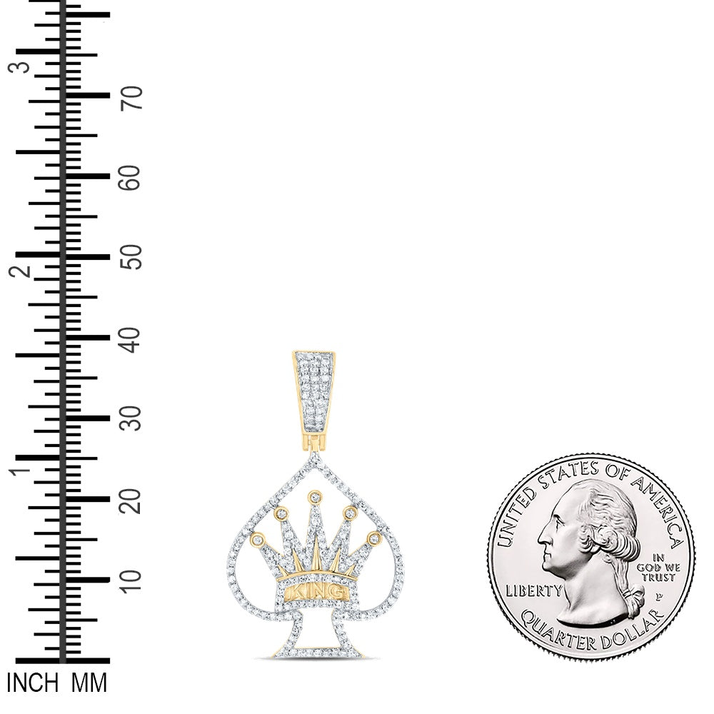 0.68 Ctw Natural Diamond Crown King of Spades Pendant in 10k Yellow Gold