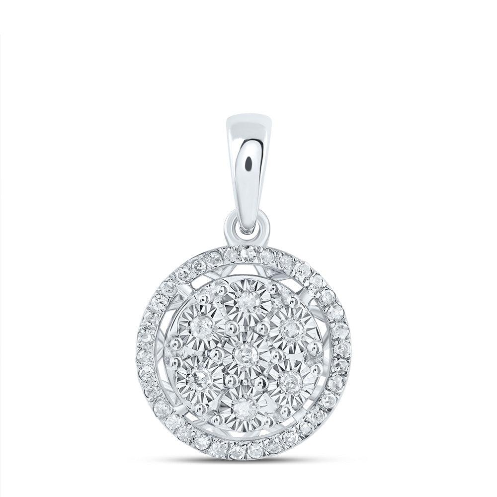 0.14 Ctw Natural Diamond Cluster Round Shape Pendant in 10k White Gold