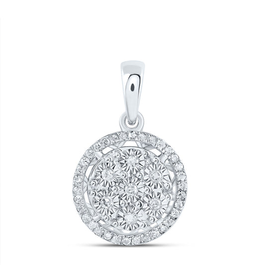 0.14 Ctw Natural Diamond Cluster Round Shape Pendant in 10k White Gold