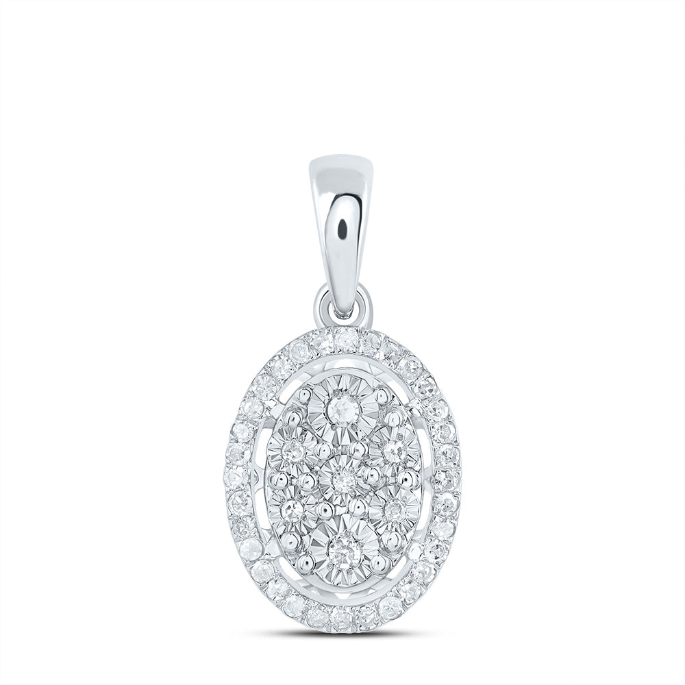 0.12 Ctw Natural Diamond Cluster Oval Pendant in 10k White Gold
