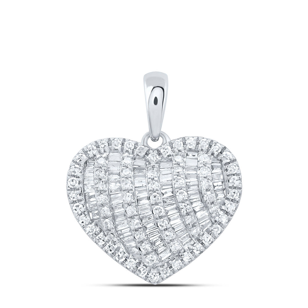 0.53 Ctw Natural Diamond Cluster Heart Pendant in 10k White Gold