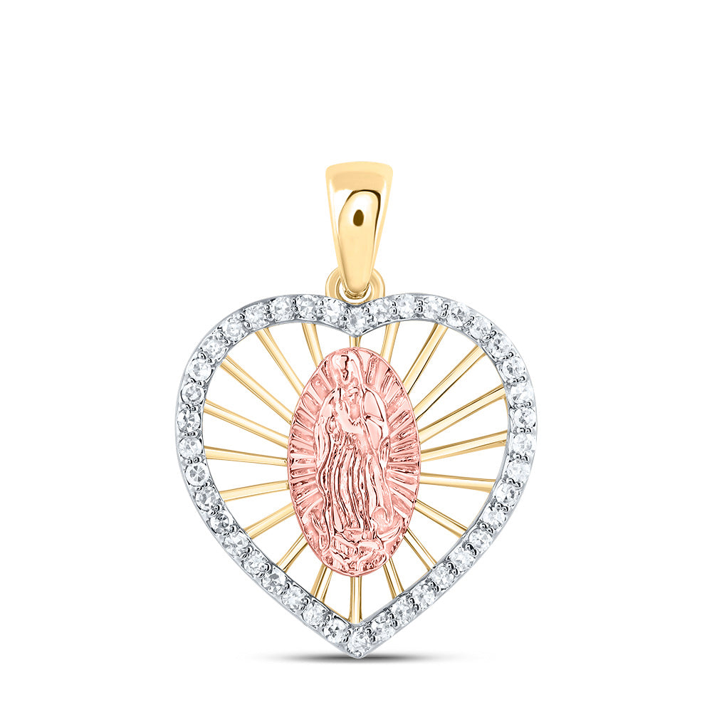 0.16 Ctw Natural Diamond Heart Mother Mary Pendant in 14k Yellow Rose