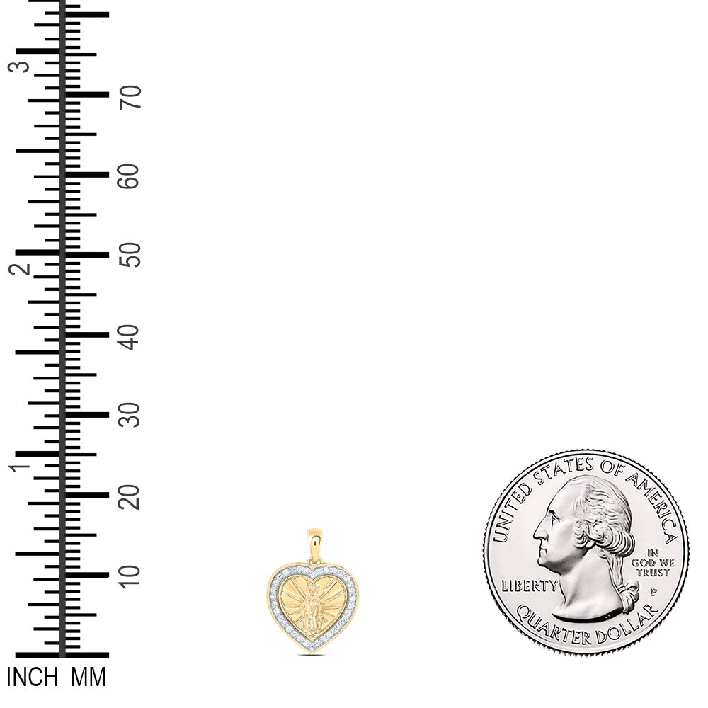 0.17 Ctw Natural Diamond Mother Mary Heart Pendant in 14k Yellow Gold