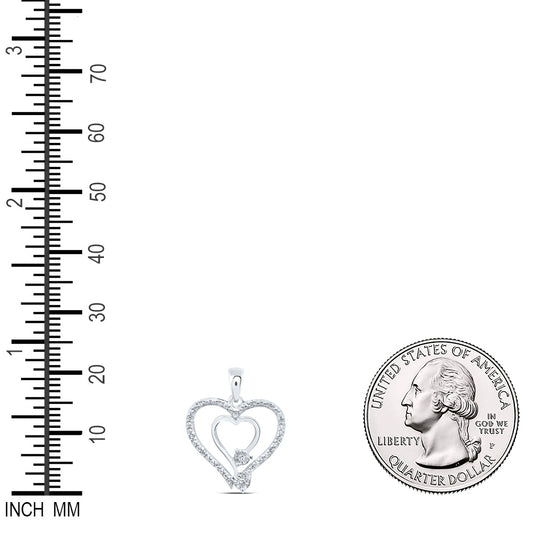0.07 Ctw Natural Diamond Open Double Heart Pendant in Sterling Silver