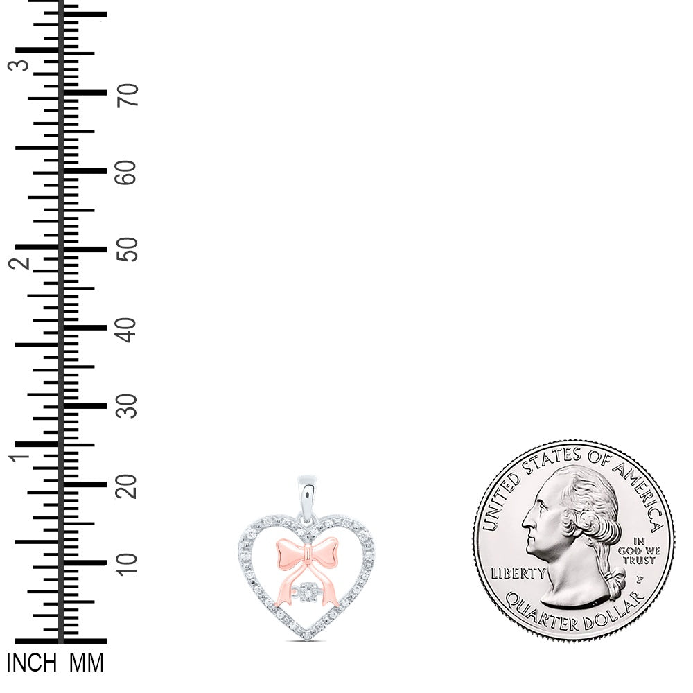 0.11 Ctw Natural Diamond Open Heart Ribbon Center Pendant in Sterling Silver