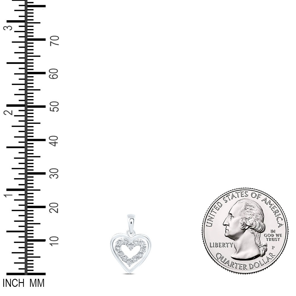 0.03 Ctw Natural Diamond Double Open Heart Pendant in Sterling Silver
